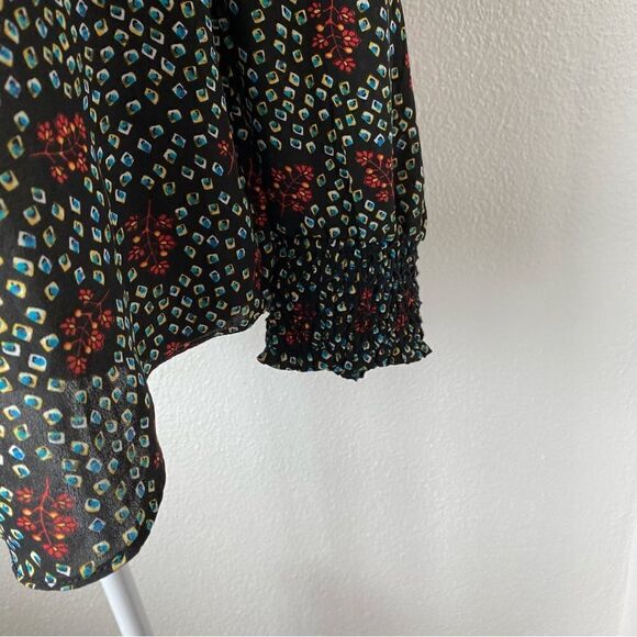 Premise Studio Y2K Black Peasant Floral Art Deco Blouse Medium - Picture 9 of 12